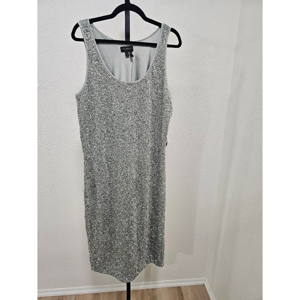 Donna Karan Sage Green Velour Beaded Straight Dress - XL (Extra Large) - (B14)
